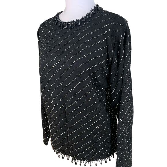 Vintage Merino Wool Size M Beaded Pullover Sweater Black Dark Romance Evening - Picture 1 of 13